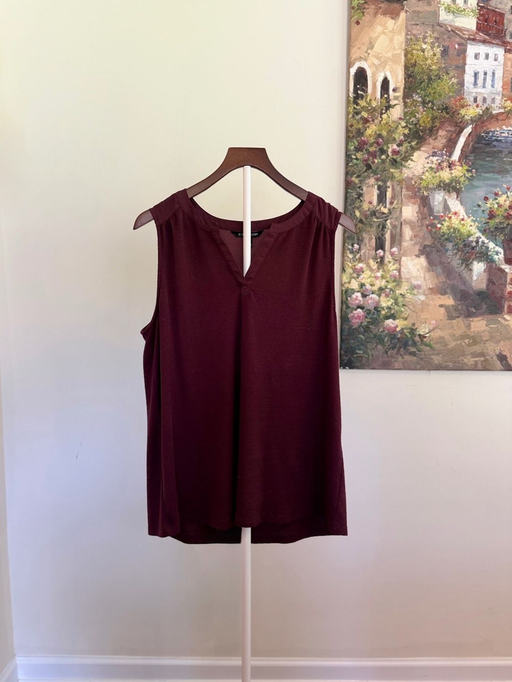 41 Hawthorn Burgundy Sleeveless V Neck Tunic Top XL Drapey Blouse